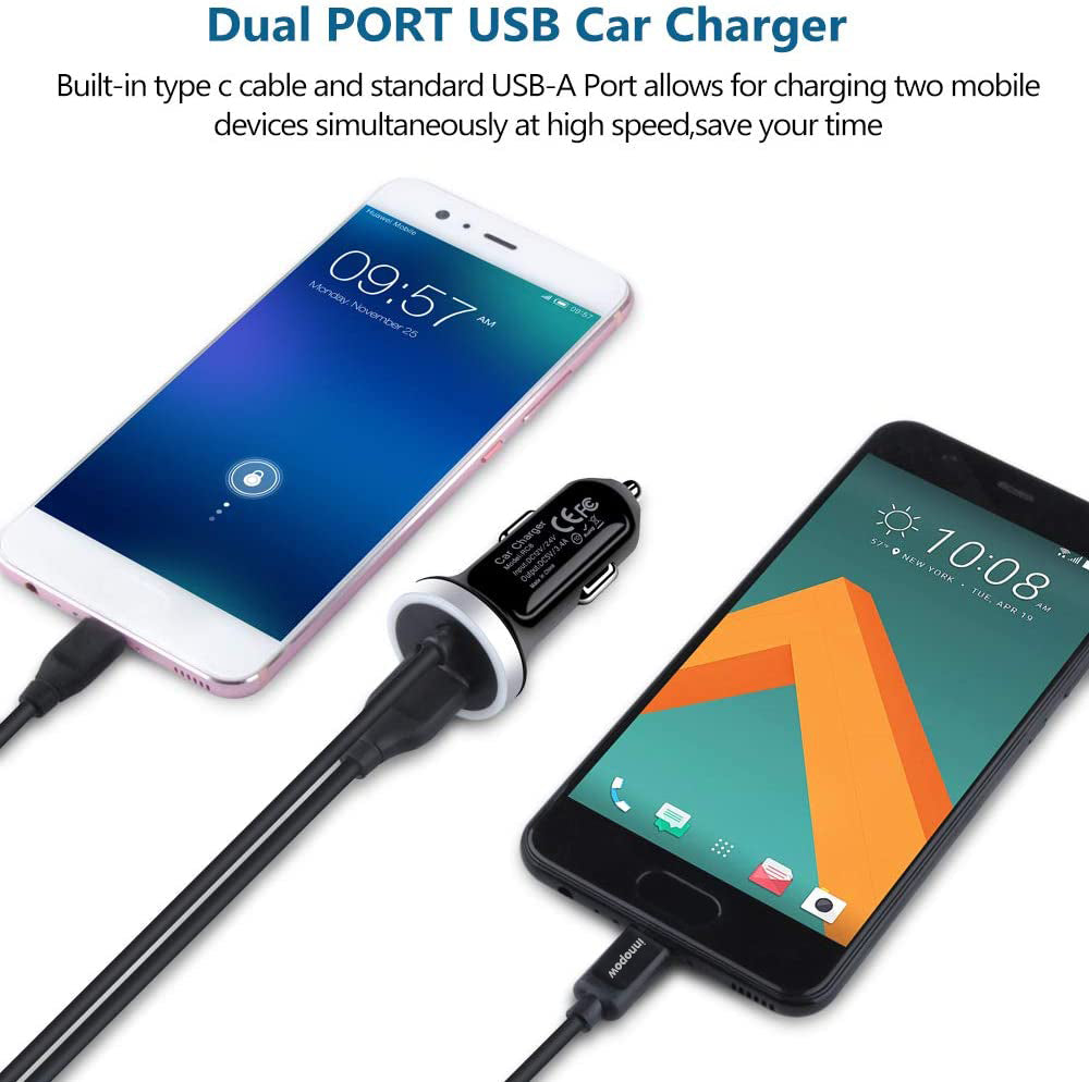 innopow USB C Car Charger, Fast Charging Car Adapter+3ft Type