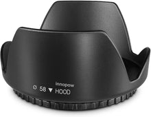Load image into Gallery viewer, innopow 58MM Tulip Flower Lens Hood for Canon EOS 77D 80D 90D Rebel T8i T7 T7i T6i T6s T6 SL2 SL3 DSLR Cameras with Canon EF-S 18-55mm f/3.5-5.6 is Lens and Select Nikon Lenses