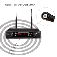 Load image into Gallery viewer, innopow audio 80-Channel Dual UHF Wireless Microphone System,inp cordless mic set,1 Headset&amp; 2 Lapel Lavalier Microphone, Long Distance 200-240Ft Prevent Interference,16 Hours Use for Church, Weddings